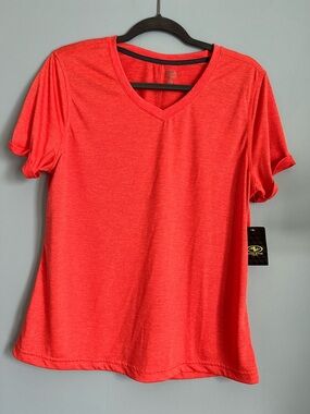 Athletic Works Orange V-Neck Short Sleeve Tee Cuffed